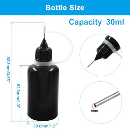 Piutouyar 30ml Plastic Bottle, 10pcs Fine Needle Tip Applicator, Black, for Crafting, Art Projects - size: 30ml