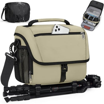 RAINSMORE Camera Bag, DSLR SLR Mirrorless Camera Case for Photographer - color: Khaki