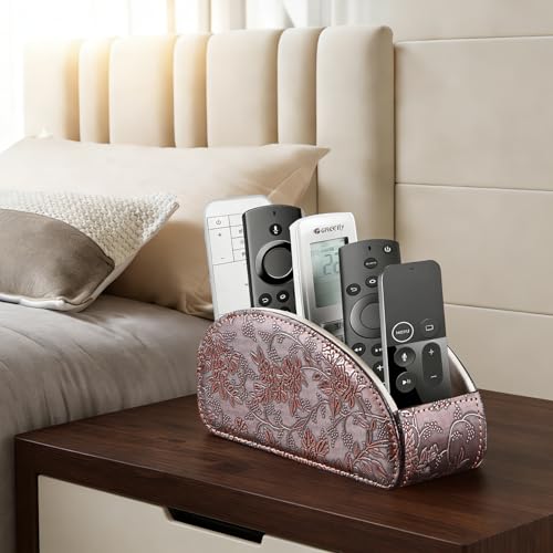All-in-One TV Remote Holder/Caddy for Remote Conrtols with 5 Compartments - color: Antique Flower, size: Small