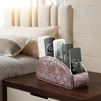 All-in-One TV Remote Holder/Caddy for Remote Conrtols with 5 Compartments - color: Antique Flower, size: Small
