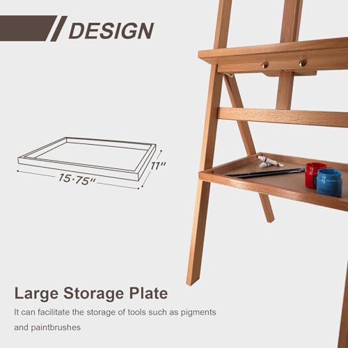 Large Solid Beech Wood Painting Easel H-Frame with Storage Plate
