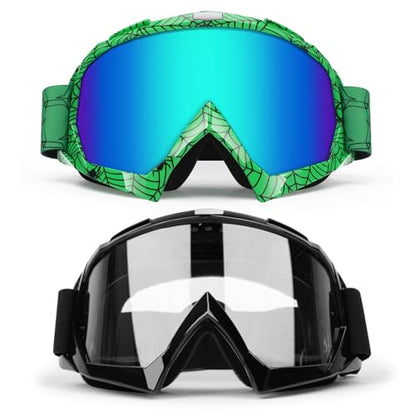 Dirt Bike ATV Goggles 2 Pack - color: Spider Green Frame + Black Frame