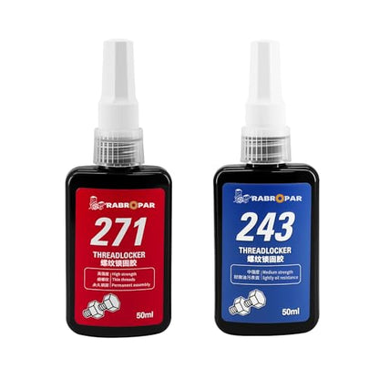 Thread Locker Bule & Red 2 Pack Medium 243 & High 271 Locktight Kit, for Bolts Nuts Fasteners Below M32 for Automotive Industrial Home Use, 50ml + 50ml