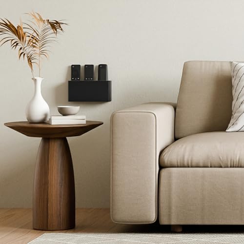 Wooden Remote Control Holder - Adhesive Wall Mount Caddy for 3-4 Remotes - color: Black