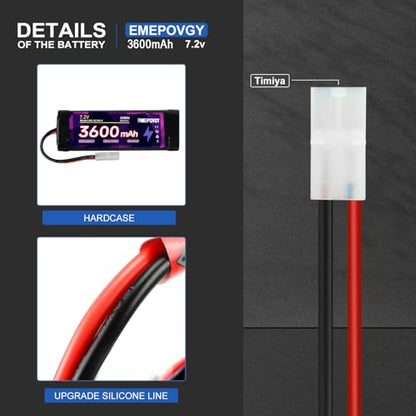 7.2V RC NiMH Battery 3600mAh Capacity Rechargeable 6-Cell Flat Battery Pack with TMY Plug(2 Packs)