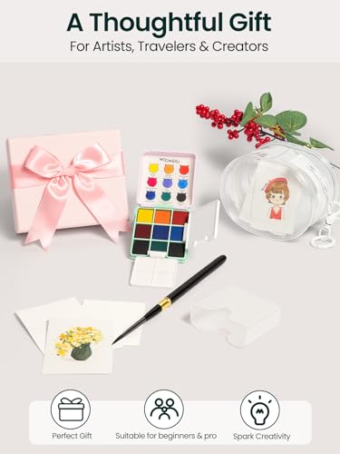Woomer 9-Color Travel Watercolor Pan Set with Brush, Cup & Display Pouch