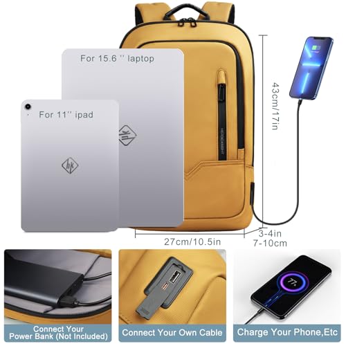 hk Backpack for Men Business Slim Laptop Bag - color: Yellow, size: 15.6 Inch