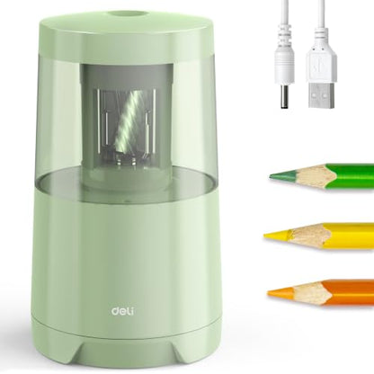 Deli Electric Pencil Sharpener, Automatic Pencil Sharpeners, Green - color: Green
