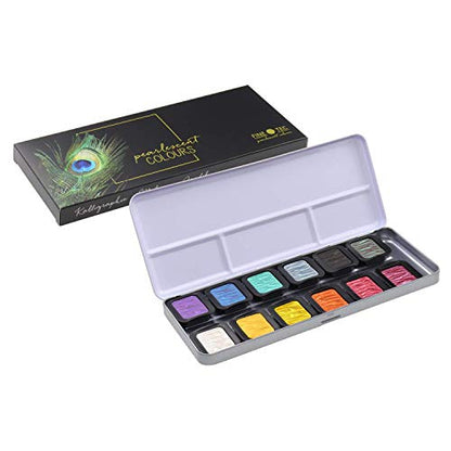 FINETEC Pearlescent Watercolour Set, Rainbow, 12 Count