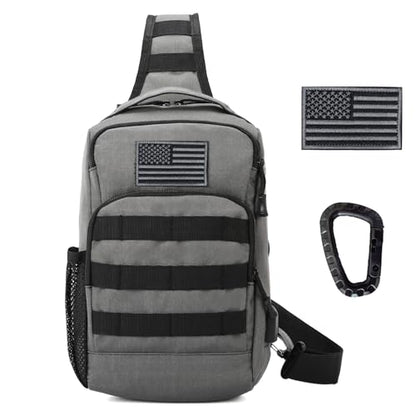 Valinov Tactical Shoulder Bag,Molle Shoulder Backpacks,Military Sling Daypack Backpack with USB Charging port - color: 1 Pack Grey
