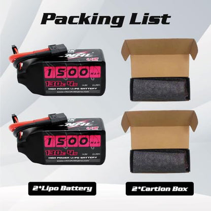 CNHL Black Series 1500mAh 4S Lipo Battery 14.8V 130C XT60 Plug (2 Packs)