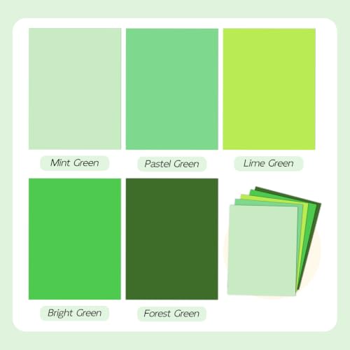 25 Pack Green Card Stock Paper 8.5 x 11 5 Colors - color: Green