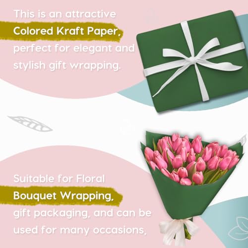 SMART&CASUAL 48" x 1,500" (125') Dark Green Kraft Craft Paper Roll for Gift Wrapping Bulletin Board Bouquet Flower Art Packing Parcel Table Covering 80GSM 55LB (Dark Green, 48" x 125') - color: Dark Green, size: 48" x 1,500" ( 125ft )