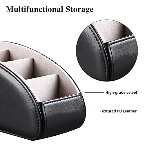 Large PU Leather TV Remote Control Holder Organizer with 5 Compartments - color: Black, size: Large