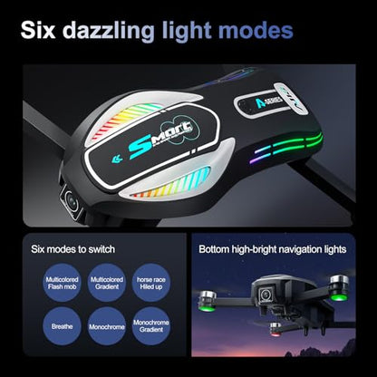 Long Flight FPV Drone with Screen Remote Control, Foldable Dual Camera RC Quadcopter with Electric Adjustable Lens, Optical Flow Hover, Intelligent Obstacle Avoidance, 50X Zoom, Gesture & Face Capture, 2 Batteries Drone for Beginners Adults