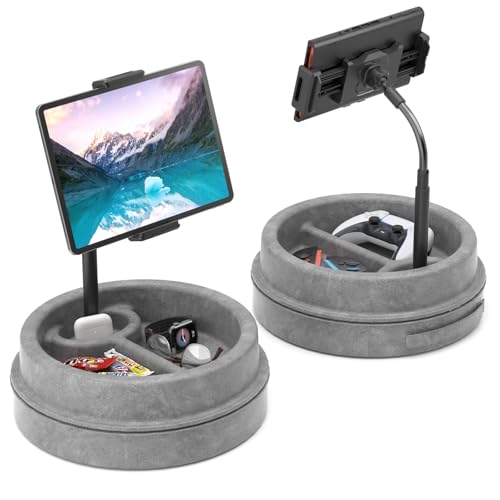KDD Tablet Pillow Stand for Lap, Multi-Angle iPad Stand with Storage Tray - 360° Rotating Clip Gooseneck Tablet Soft Pad Dock for Bed and Desk Compatible with iPad Pro 12.9, Air Mini, Phone, E-Reader