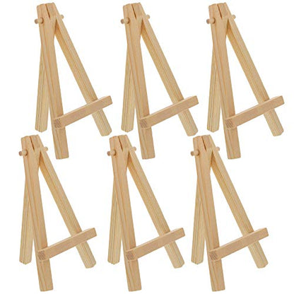 U.S. Art Supply 8" High Small Natural Wooden Easel A-Frame Canvas, 6-Pack