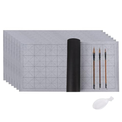 PATIKIL 12pcs Chinese Calligraphy Set, 28x13Inch Reusable Water Writing Cloth Magic Paper Blank Calligraphy Brush No Ink for Beginners Practicing