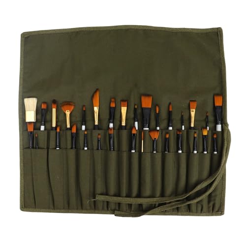Liquidraw 30 Pocket Roll-Up Canvas Paint Brush Holder, 21 x 18in (Green) - color: Green