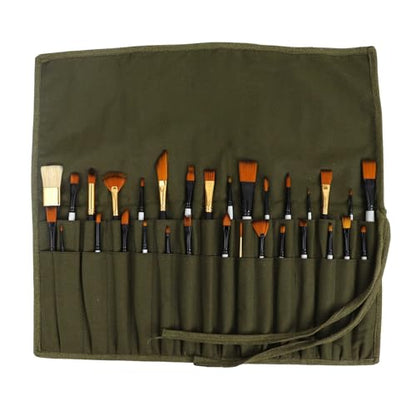 Liquidraw 30 Pocket Roll-Up Canvas Paint Brush Holder, 21 x 18in (Green) - color: Green