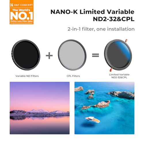 K&F CONCEPT 72mm Variable ND2-32 (1-5 Stops) & Polarizing Lens Filter in 1 - size: 72mm