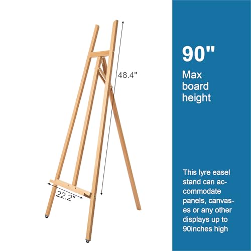 A-Frame Wooden Display Easel, Lyre Beechwood Studio Easel Stand, Natural - color: Natural