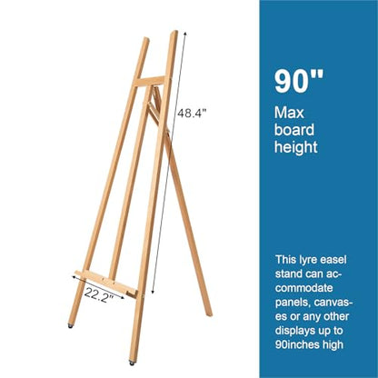 A-Frame Wooden Display Easel, Lyre Beechwood Studio Easel Stand, Natural - color: Natural