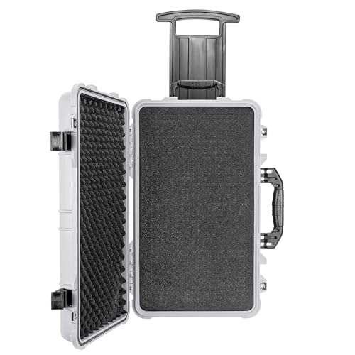 Eylar 22" Carry-On Travel Roller Gear, Camera, Drones, Tools, Equipment Hard Case Waterproof with Foam (White) - color: White