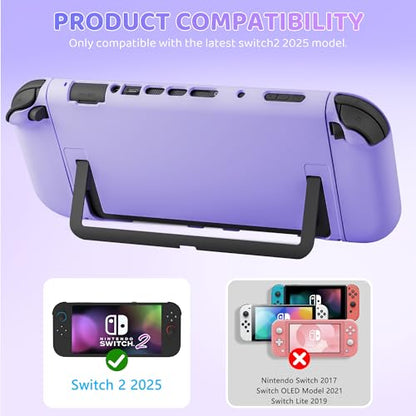 PAWDIARY Purple Switch 2 Carrying Travel Accessories Bag, with Hardshell PC Protective Case Skin for Nintendo Switch 2 Console & Left/Right Controller, HD Screen Protector and 2 Thumb Caps - color: Purple