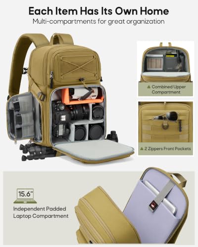 RAINSMORE Camera Backpack, DSLR/SLR/Mirrorless Tactical Camera Bag Cases - color: Khaki