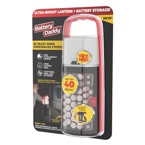 Ontel Battery Daddy Lantern, 2-in-1 Battery Powered Lamp & Battery Organizer, Ultra-Bright 1,000 Lumens Utility Light, Stores & Protects Up to 42 Batteries, Includes Battery Tester & Screwdriver - size: Lantern - 42 Batteries