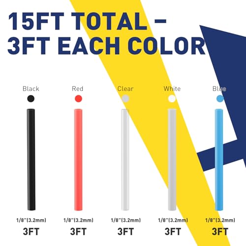 haisstronica 15Ft 4:1 Heat Shrink Tubing Kit 1/8" 5 Colors - size: 1/8"
