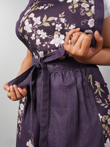 100% Cotton Printed Kitchen Apron with 2 Pockets for Men and Women – Adjustable Chef Apron - Machine Washable - color: Grape Forest