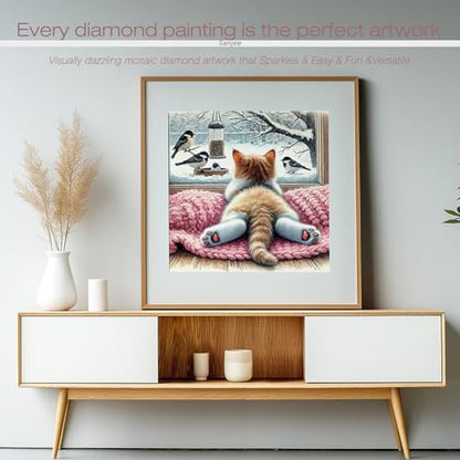 Sanjee Cat Diamond Art Painting Kits for Adults, Round Full Drill, 12x12In