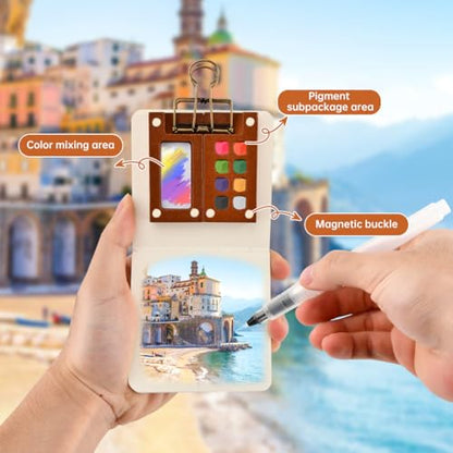 Pocket Artist Watercolor Travel Set, Portable Mini Watercolor Palette Kit
