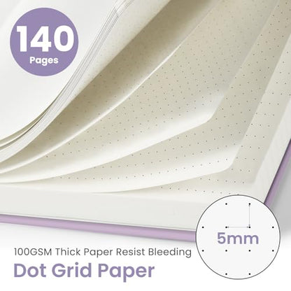 Taja Grid Spiral Notebook for Work, 5.7"x7.9" Spiral Dotted Grid Journal - color: E-Purple, style: b-Dotted