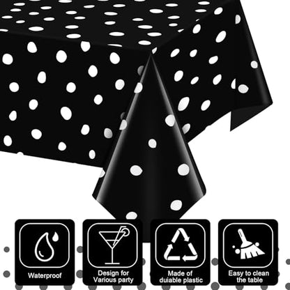 Mindsoft 3 Pcs Black White Polka Dot Plastic Tablecloth Party - color: White, style: White Polka Dot