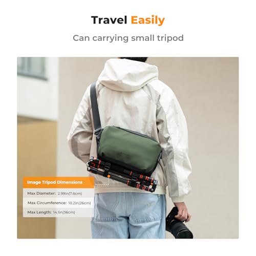 K&F CONCEPT 2 in 1 Camera Sling Bag, Everyday Shoulder Bag - color: 04 Black+green Medium