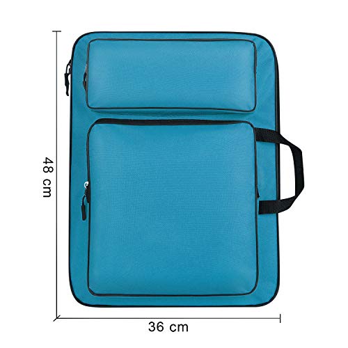 A3 Art Portfolio Carry Case Bag Drawboard Storage Portable Shoulder Tote - color: Blue