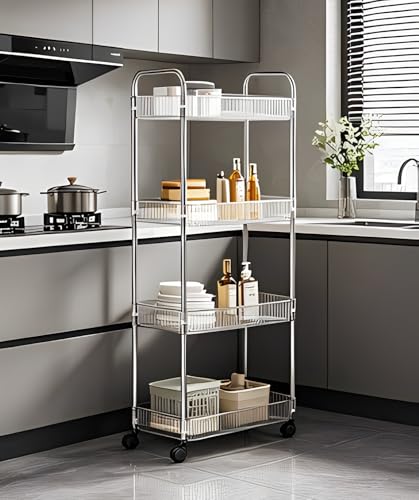 Sooyee Clear 4-Tier Plastic Rolling Utility Cart with Wheels - color: Clear, size: Wide 4 Tier