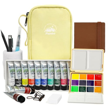 Funto Travel Watercolor Paint Set, Oversized Rectangular 12-Well Palette - color: Cookie Yellow
