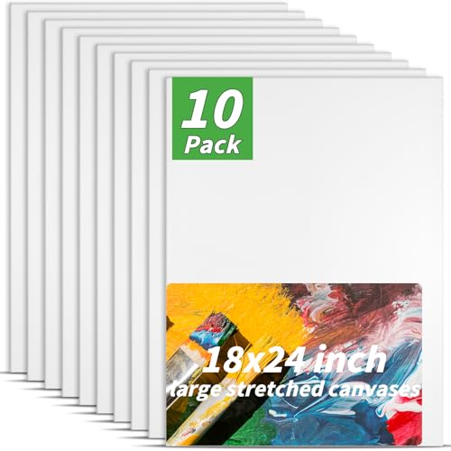 Oleitodh 10 Pack Stretched Canvas 18x24 Inch 100% Cotton Painting Canvas - size: 18" x 24"-10 Pack