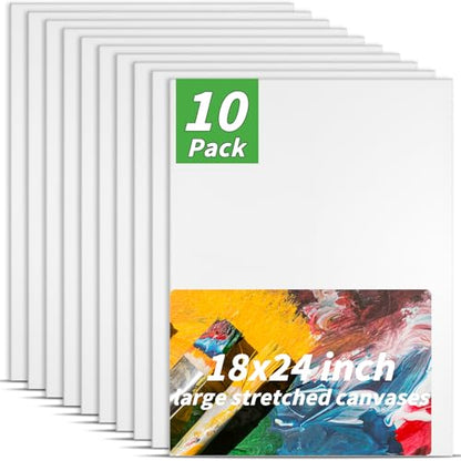 Oleitodh 10 Pack Stretched Canvas 18x24 Inch 100% Cotton Painting Canvas - size: 18" x 24"-10 Pack