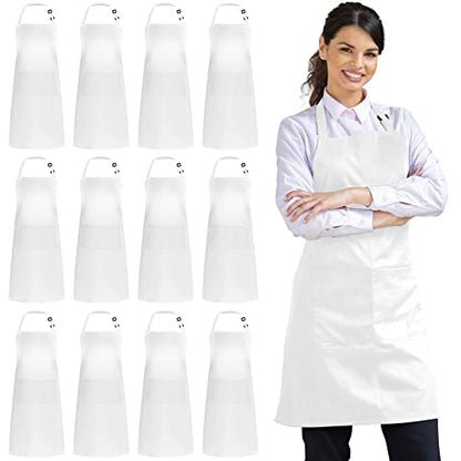 Syntus 12 Pack Apron with 2 Pockets Aprons for Men Women, Polyester, White - color: White