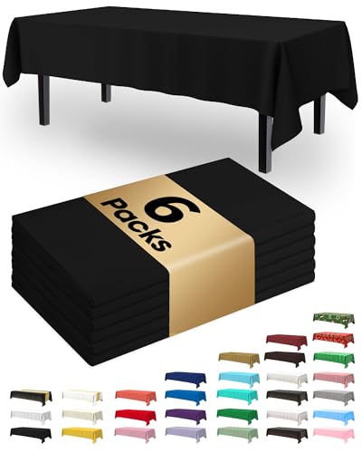 Pureegg Plastic Table Cloth Disposable 6 Pack, 54 x 108 Inch, Black - color: Black, size: 54" X 108" Rectangle