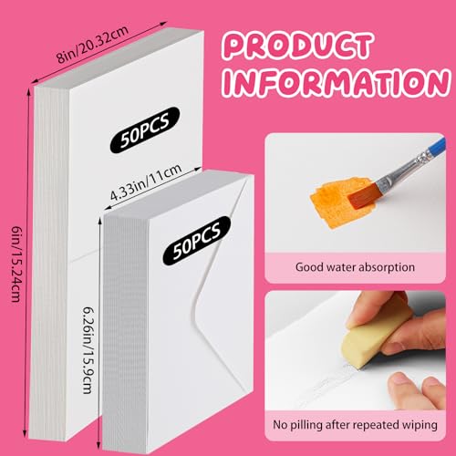 Lunarm Watercolor Cards with Envelopes 4x6in Folded 50 Set, 140lb/300GSM - color: Cards with Envelopes 4 x 6in 50 Set