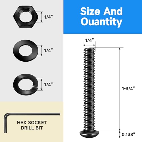 1/4-20 x 1-3/4" Black Oxide Stainless Steel Button Head Socket Cap Bolts (20 Sets) - size: 1/4" x 1-3/4"