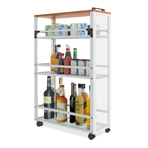 3-Tier Rolling Cart Slim - White Laundry Bathroom Kitchen - color: White
