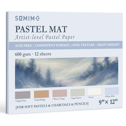 Somime 9x12 600gsm Sanded Pastel Paper Pad, 12 Sheets of 6 Light Colors - size: 9x12 12 sheets