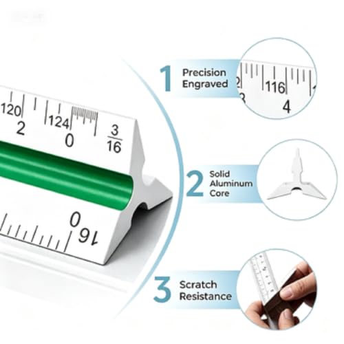 Unjoo Architectural Scale Ruler, 12‘’ Aluminum Alloy Drawing Scale,Silvery - color: Silvery